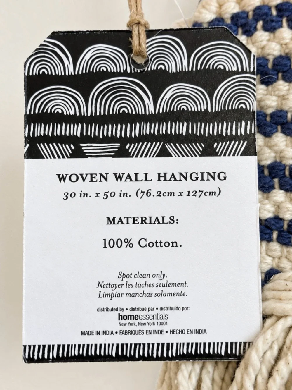Artisan Market Boho Woven Wall Hanging Navy Burgundy Cotton Fringe Tapestry NWT